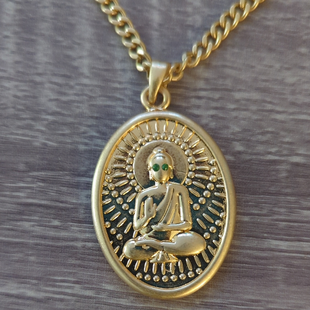 Being Caroline Protection Buddha Medallion with 18" Cuban Link Necklace